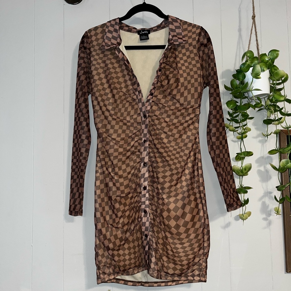 Checkered long sleeve bodycon dress